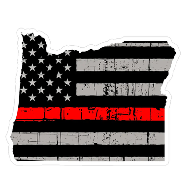 Thin Red line decal - State of Oregon Grey Tattered Flag - Various Sizes.