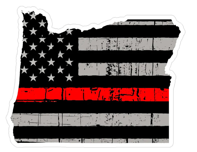 Thin Red line decal - State of Oregon Grey Tattered Flag - Various Sizes.