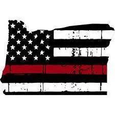 Thin Red line decal - State of Oregon Tattered Flag - Various Sizes.