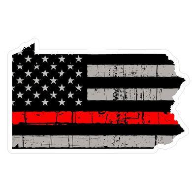 Thin Red line decal - State of Pennsylvania Thin Red Line Grey Tattered Flag - Various Sizes.