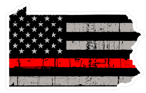 Thin Red line decal - State of Pennsylvania Thin Red Line Grey Tattered Flag - Various Sizes - BuckUp Tactical
