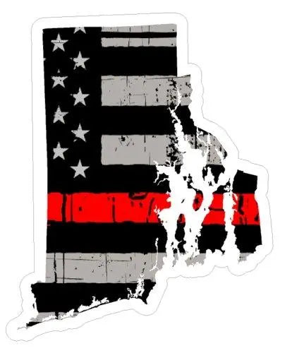 Thin Red line decal - State of Rhode Island Thin Red Line Grey Tattered Flag - Various Sizes.