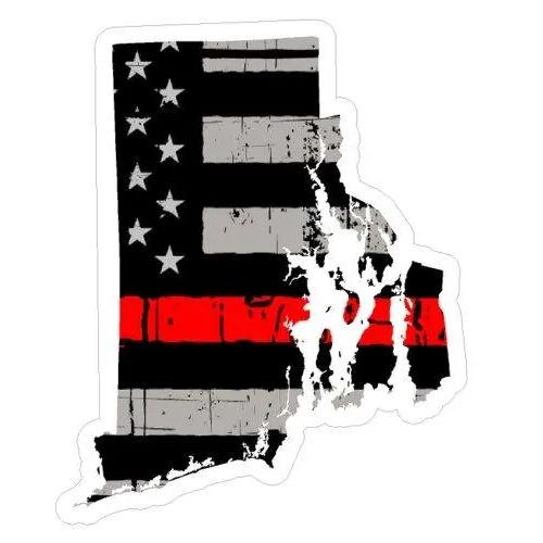 Thin Red line decal - State of Rhode Island Thin Red Line Grey Tattered Flag - Various Sizes.