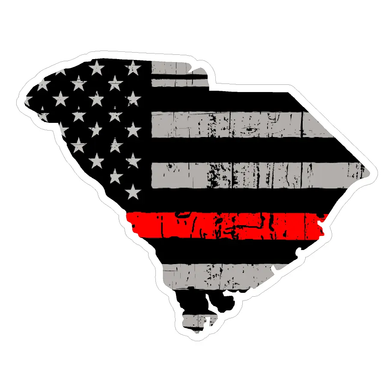 Thin Red line decal - State of South Carolina Grey Tattered Flag Decal - Various Sizes.