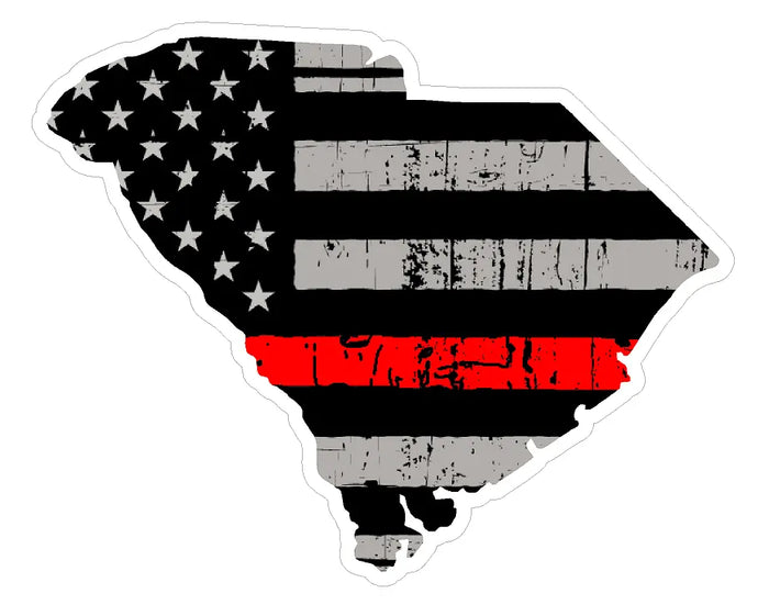 Thin Red line decal - State of South Carolina Grey Tattered Flag Decal - Various Sizes - BuckUp Tactical