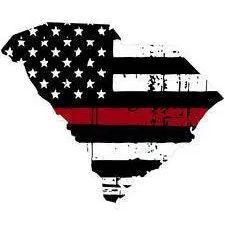 Thin Red line decal - State of South Carolina Tattered Flag - Various Sizes.