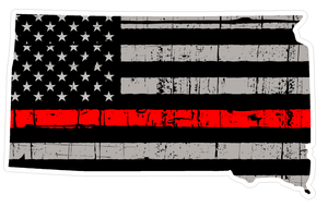 Thin Red line decal - State of South Dakota Grey Tattered Flag Decal - Various Sizes - BuckUp Tactical