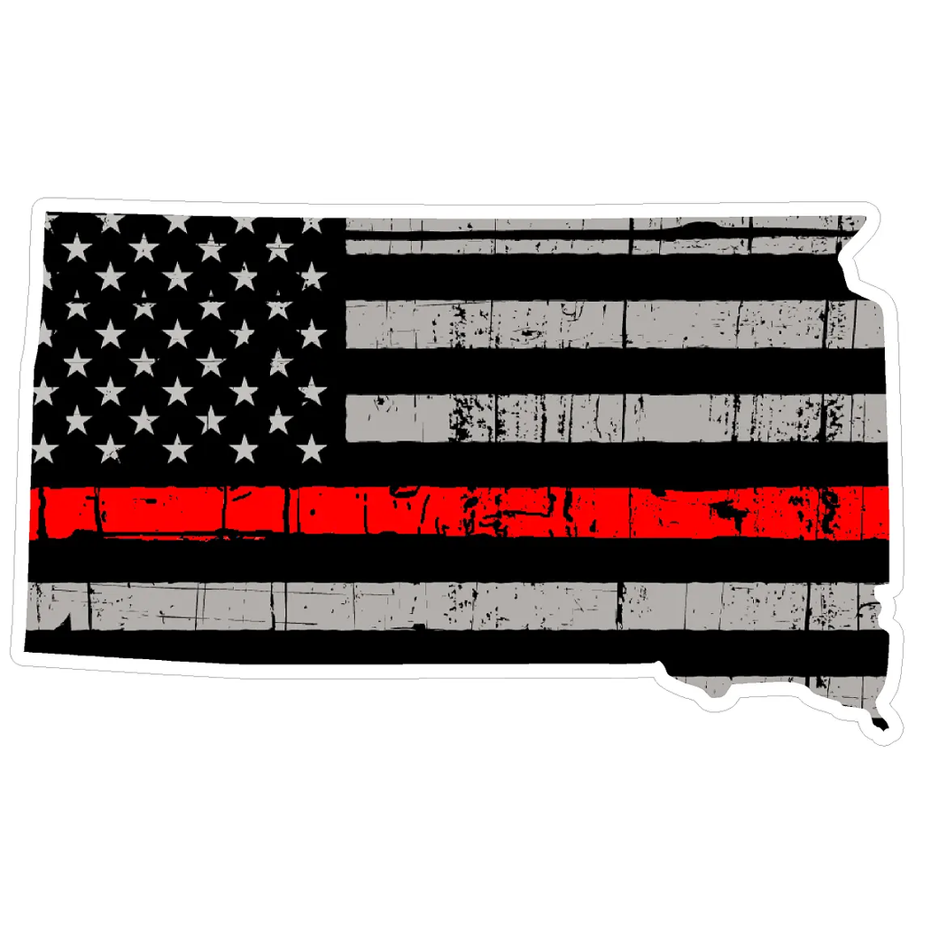 Thin Red line decal - State of South Dakota Grey Tattered Flag Decal - Various Sizes.