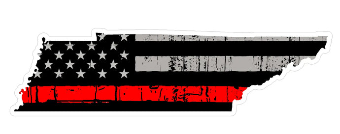 Thin Red line decal - State of Tennessee Grey Tattered Flag Decal - Various Sizes.