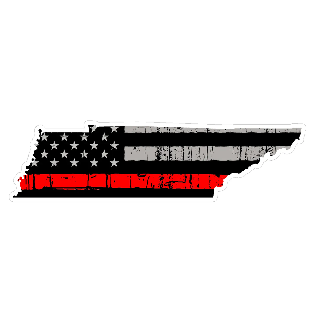 Thin Red line decal - State of Tennessee Grey Tattered Flag Decal - Various Sizes.