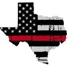 Thin Red line decal - State of Texas Grey Tattered Flag - Various Sizes.
