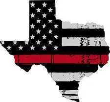 Thin Red line decal - State of Texas Grey Tattered Flag - Various Sizes.