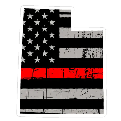 Thin Red line decal - State of Utah Grey Tattered Flag Decal - Various Sizes.