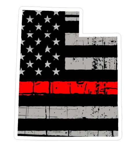 Thin Red line decal - State of Utah Grey Tattered Flag Decal - Various Sizes.