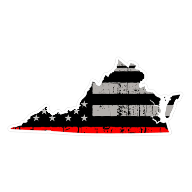 Thin Red line decal - State of Virginia Grey tattered Flag Decal - Various Sizes.