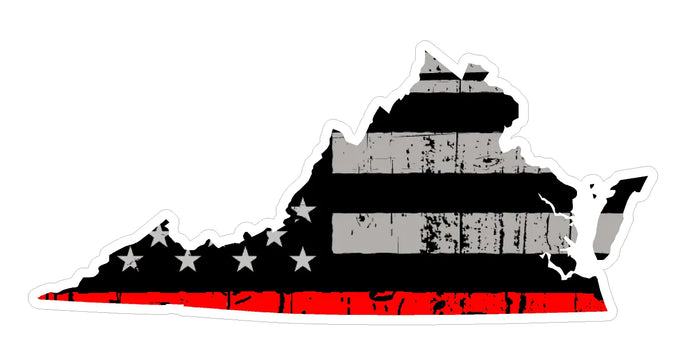 Thin Red line decal - State of Virginia Grey tattered Flag Decal - Various Sizes.