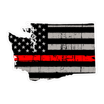 Thin Red line decal - State of Washington Grey tattered Flag Decal - Various Sizes.