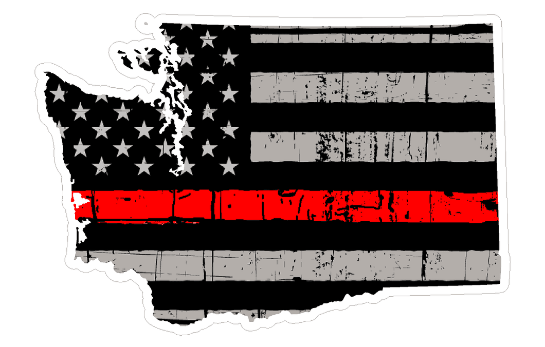 Thin Red line decal - State of Washington Grey tattered Flag Decal - Various Sizes - BuckUp Tactical