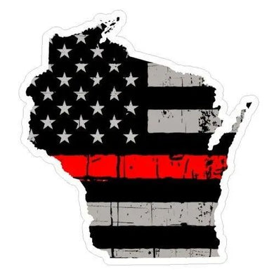 Thin Red line decal - State of Wisconsin Grey Tattered Flag - Various Sizes.