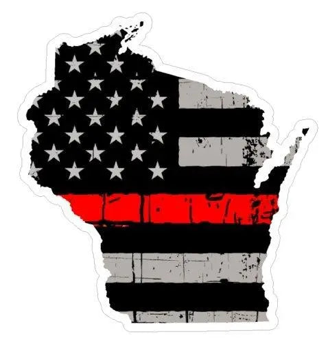Thin Red line decal - State of Wisconsin Grey Tattered Flag - Various Sizes.