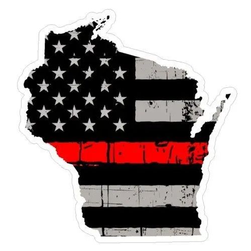 Thin Red line decal - State of Wisconsin Grey Tattered Flag - Various Sizes.
