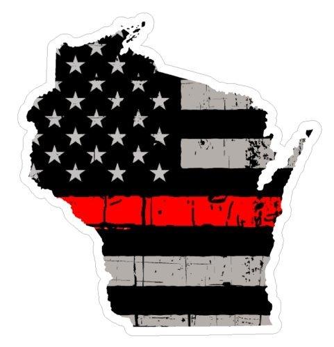 Thin Red line decal - State of Wisconsin Grey Tattered Flag - Various Sizes - BuckUp Tactical