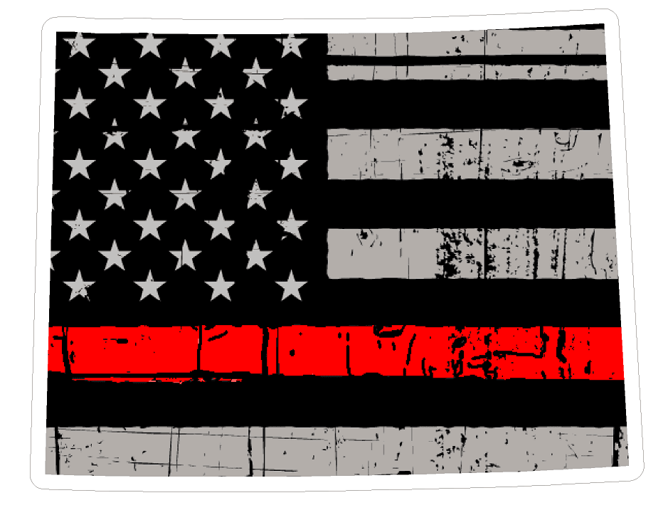 Thin Red line decal - State of Wyoming Grey Tattered Flag - Various Sizes - BuckUp Tactical
