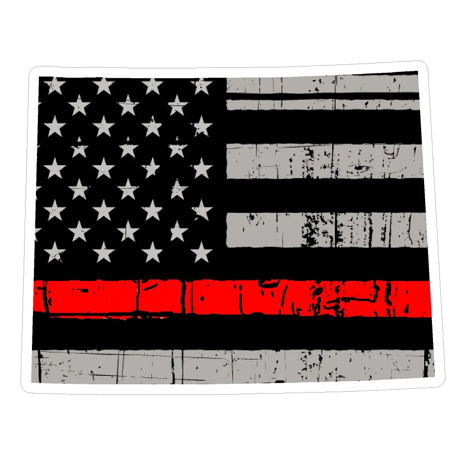 Thin Red line decal - State of Wyoming Grey Tattered Flag - Various Sizes.