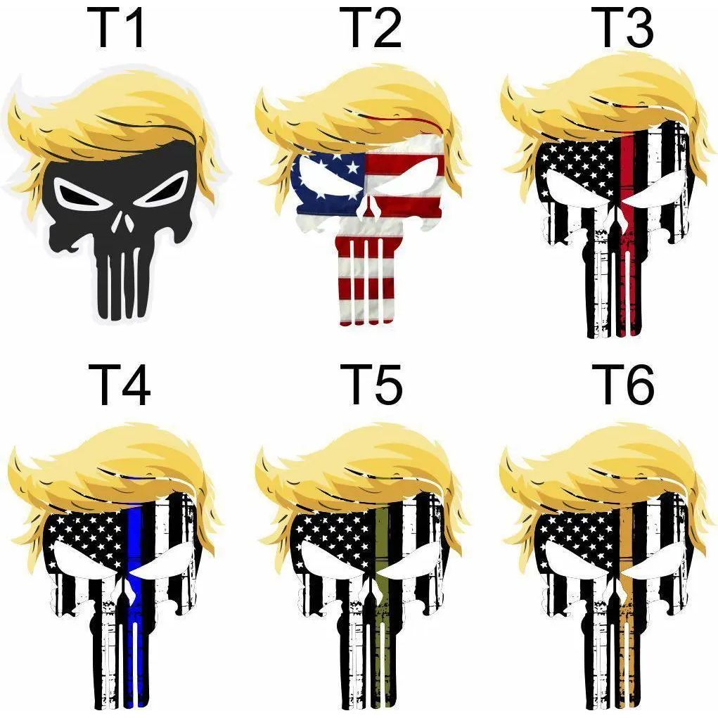 TRUMP PUNISHER USA with hair window decal bumper sticker funny pro USA NRA.