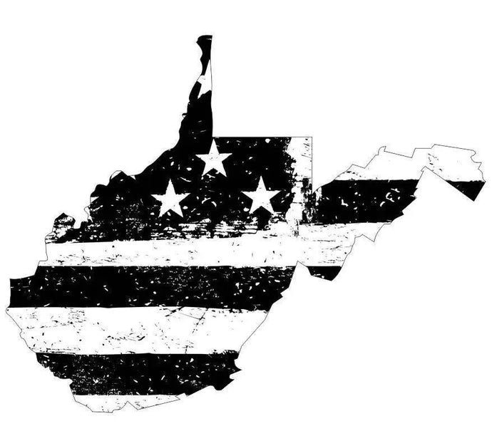 West Virginia Black White Tattered Flag Decal - Various Sizes.