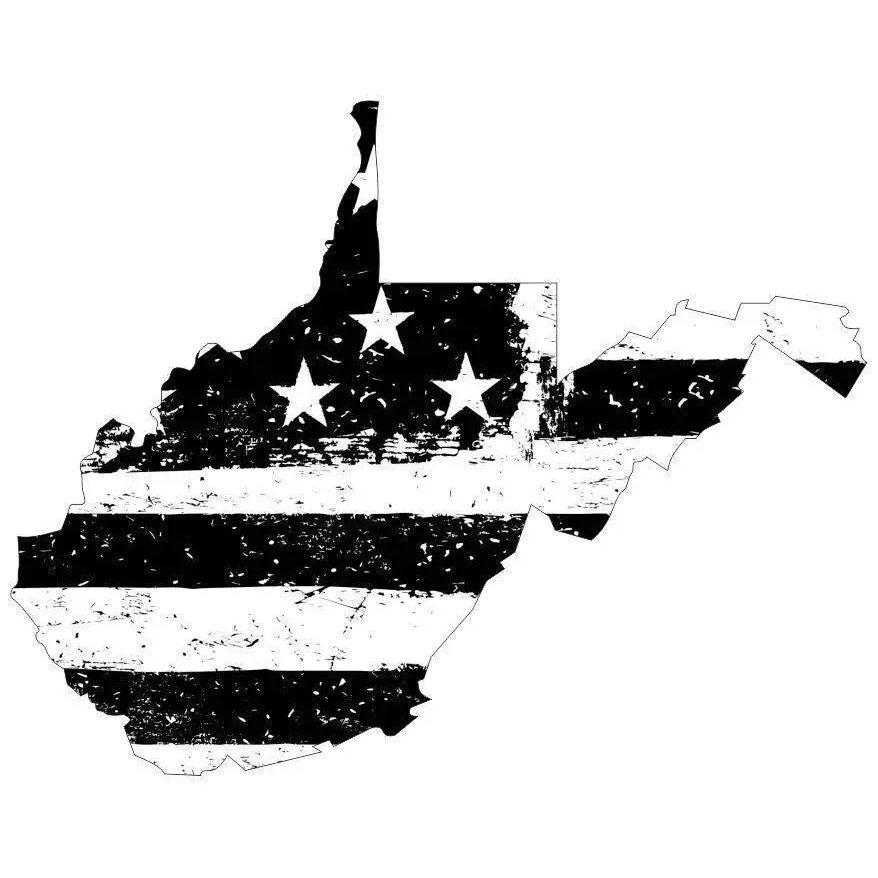 West Virginia Black White Tattered Flag Decal - Various Sizes.